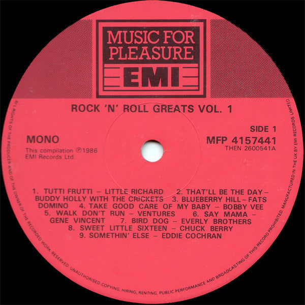 Various : Rock 'N' Roll Greats (Volume One) (LP, Comp, Mono)