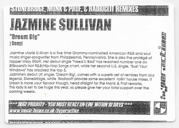 Jazmine Sullivan : Dream Big (CDr, Single, Promo)