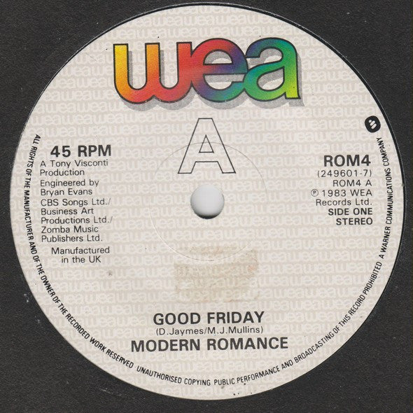 Modern Romance : Good Friday / Good Feelings (Re-Mix) (7", Single)