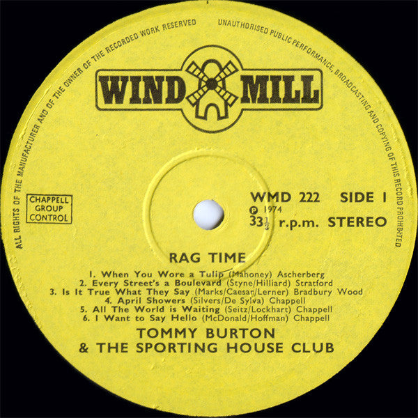 Tommy Burton & The Sporting House Quartet : Rag Time (LP)