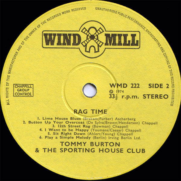 Tommy Burton & The Sporting House Quartet : Rag Time (LP)
