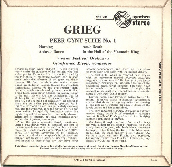 Edvard Grieg - Wiener Festspielorchester, Gianfranco Rivoli : Peer Gynt (7")