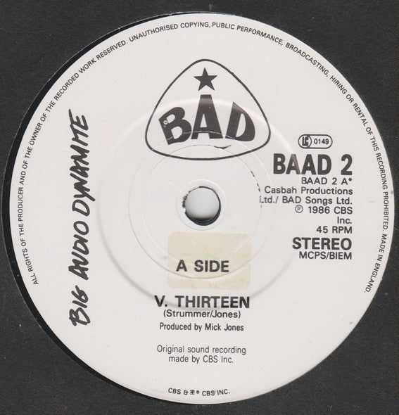 Big Audio Dynamite : V. Thirteen (7", Single)