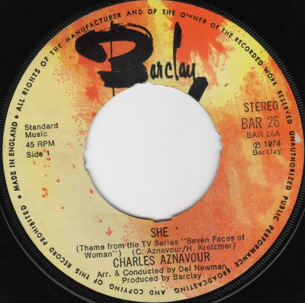 Charles Aznavour : She (7", Single, RP)