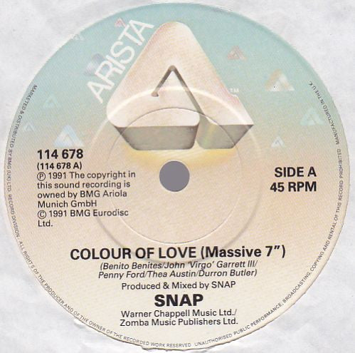 Snap! : Colour Of Love (7", Single)