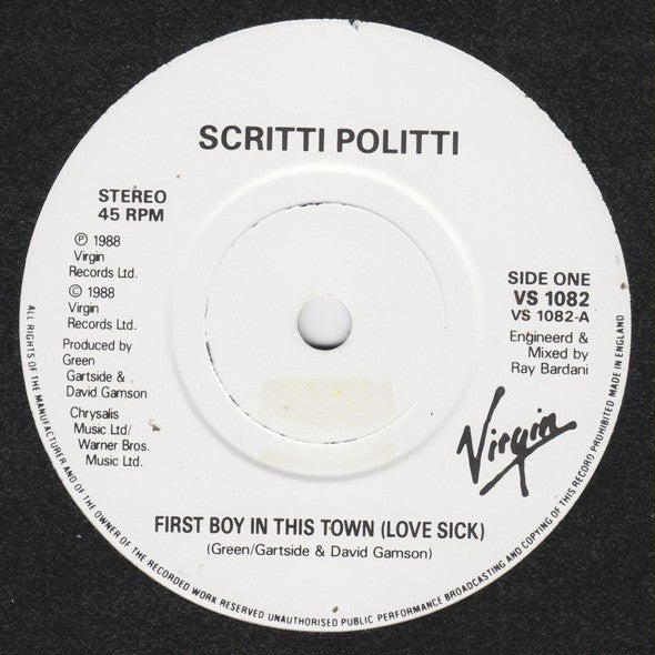 Scritti Politti : First Boy In This Town (Lovesick) (7", Single)