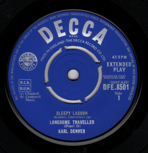 Karl Denver : By A Sleepy Lagoon (7", EP, Mono)