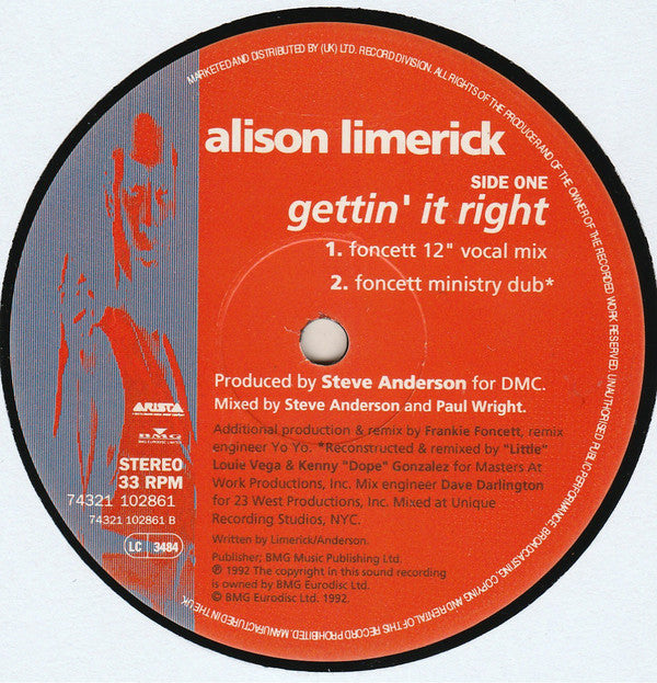 Alison Limerick : Gettin' It Right (12", Single)