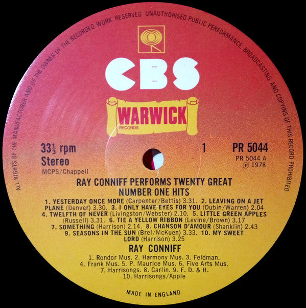 Ray Conniff : 20 Number One Hits (LP, Comp)