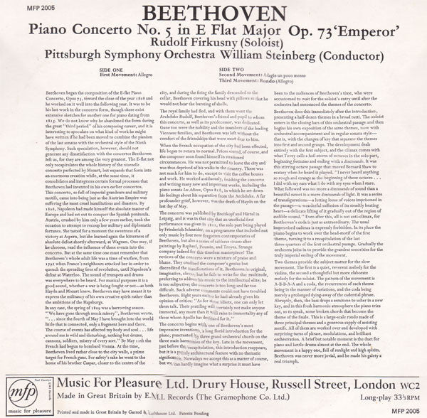Ludwig Van Beethoven : Piano Concerto No. 5 In E Flat Major Op. 73 "Emperor" (LP, RE, Blu)