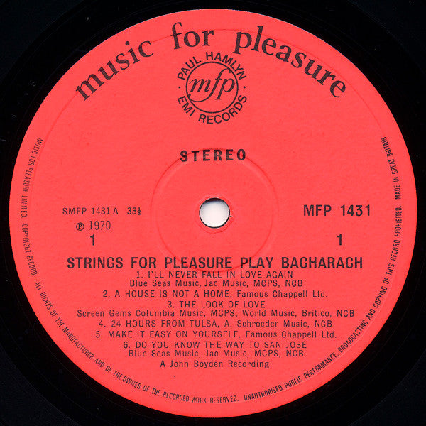 Strings For Pleasure : Play The Best Of Bacharach (LP)