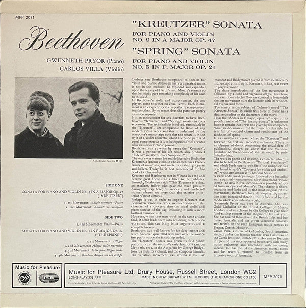 Beethoven* : Kreutzer & Spring Sonatas For Violin And Piano (LP, Mono)