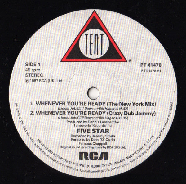 Five Star : Whenever You're Ready (The New York Mix) (12")