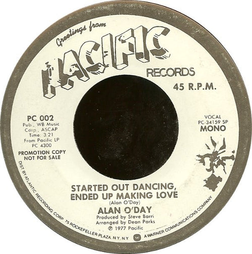 Alan O'Day : Started Out Dancing, Ended Up Making Love (7", Mono, Promo)