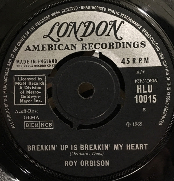 Roy Orbison : Breakin' Up Is Breakin' My Heart (7")