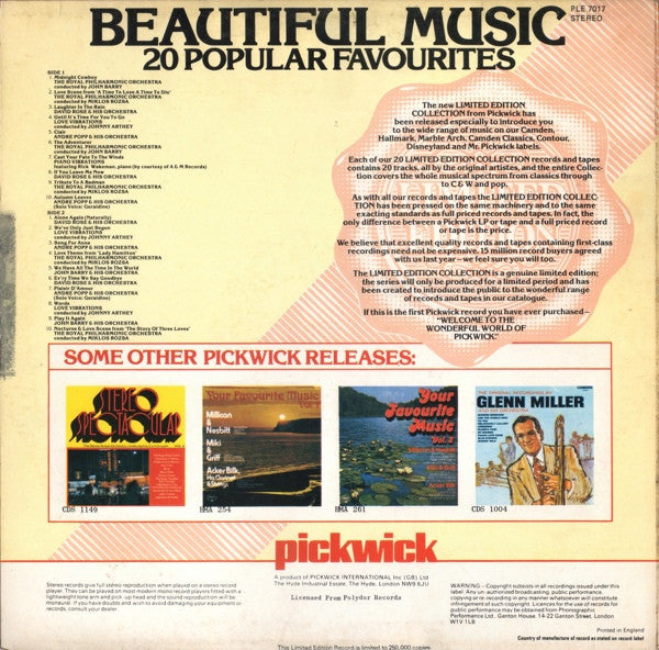 Various : Beautiful Music 20 Popular Favourites (LP, Comp, Ltd)