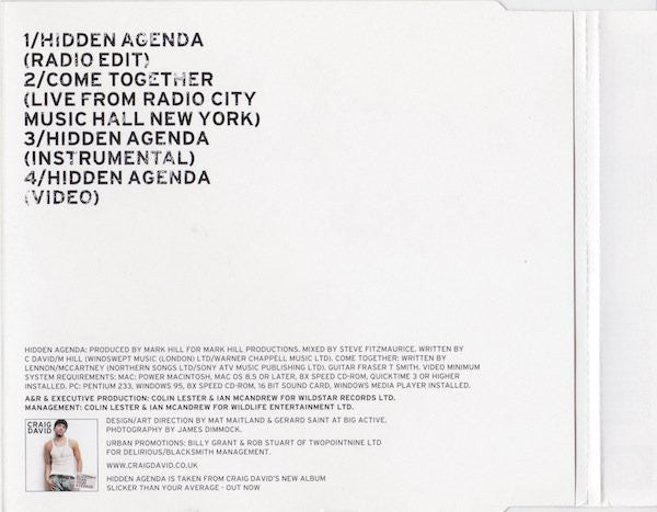 Craig David : Hidden Agenda (CD, Single, Enh, CD1)