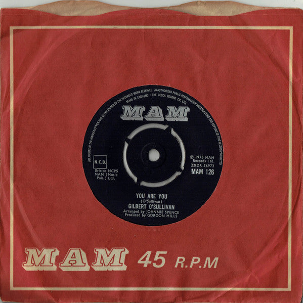 Gilbert O'Sullivan : You Are You (7", Single)