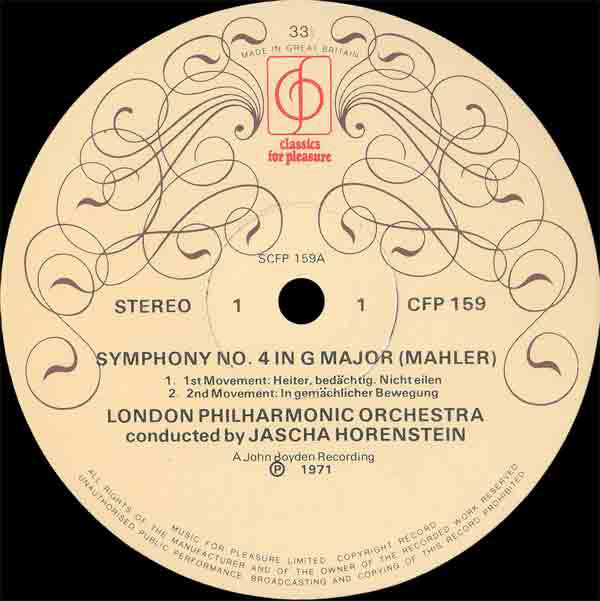 Gustav Mahler, London Philharmonic Orchestra, Jascha Horenstein : Fourth Symphony (LP, RE)