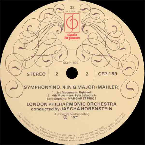 Gustav Mahler, London Philharmonic Orchestra, Jascha Horenstein : Fourth Symphony (LP, RE)