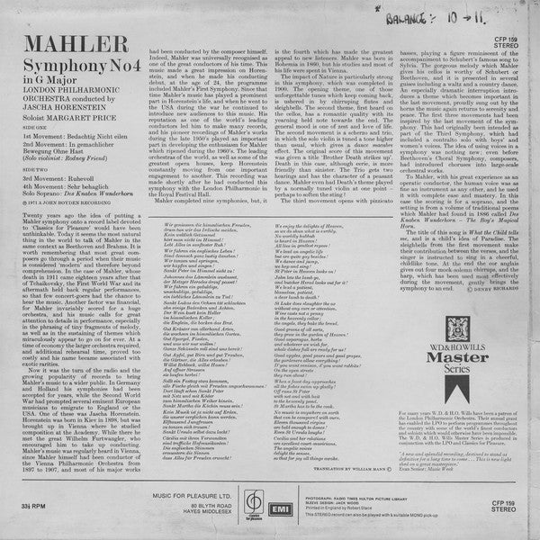 Gustav Mahler, London Philharmonic Orchestra, Jascha Horenstein : Fourth Symphony (LP, RE)