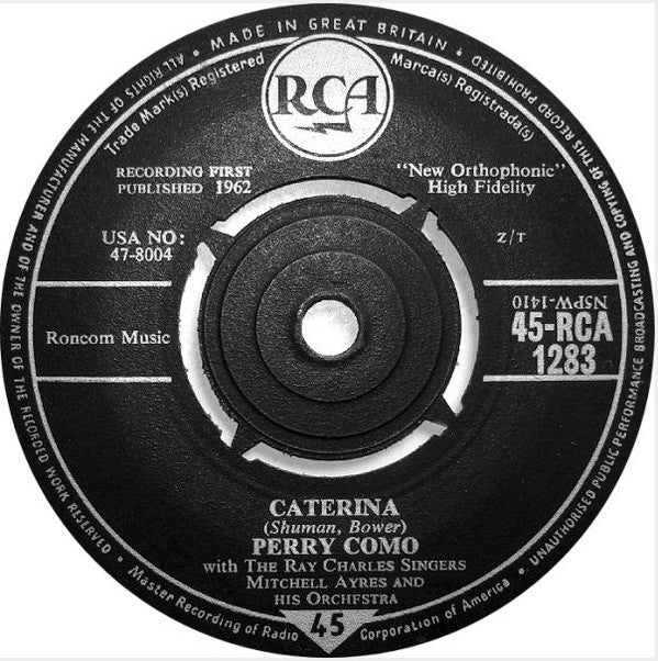 Perry Como : Caterina / The Island Of Forgotten Lovers (7", Single)