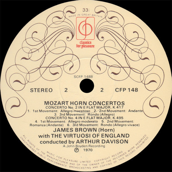 Wolfgang Amadeus Mozart / James W. Brown (2), The Virtuosi Of England, Arthur Davison : Mozart Horn Concertos (LP, RP)