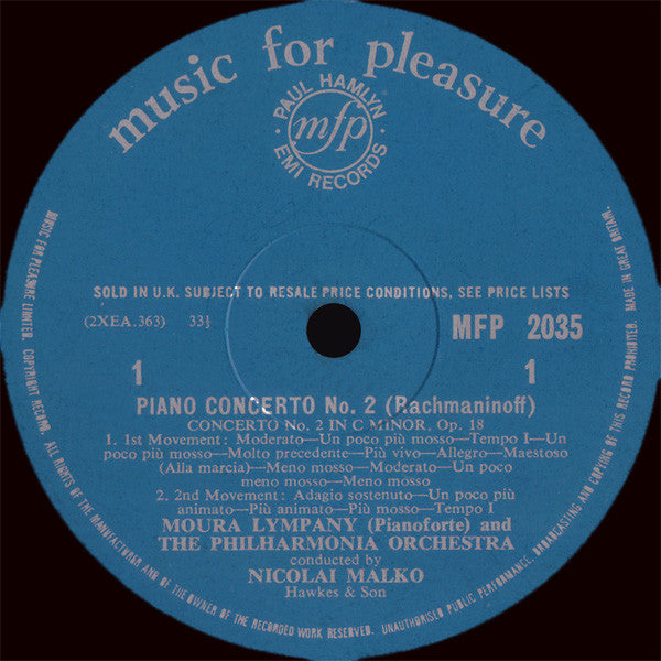 Sergei Vasilyevich Rachmaninoff, Felix Mendelssohn-Bartholdy, Dame Moura Lympany With Philharmonia Orchestra, Nicolai Malko :  Piano Concerto No. 2 In C Minor, Op. 18 / Capriccio Brilliant In B Minor, Op. 22 (LP, Mono)