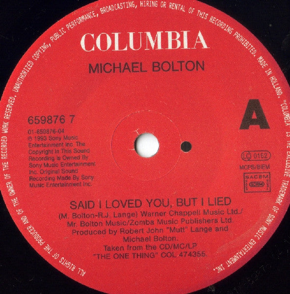 Michael Bolton : Said I Loved You...But I Lied (7", Single)