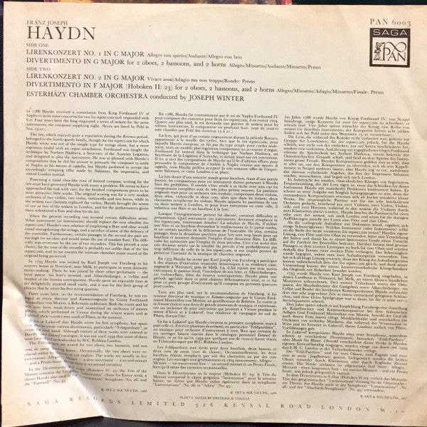 Joseph Haydn - The Esterhazy Orchestra, Joseph Winter : Lirenkonzerte & Divertimenti (LP)