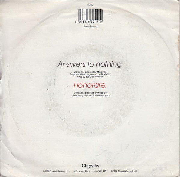 Midge Ure : Answers To Nothing (7", Single, Cle)