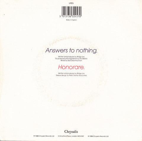 Midge Ure : Answers To Nothing (7", Single)