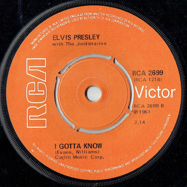 Elvis Presley : Are You Lonesome To-night? c/w I Gotta Know (7", RE)