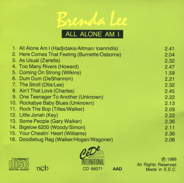 Brenda Lee : All Alone Am I (CD, Comp)
