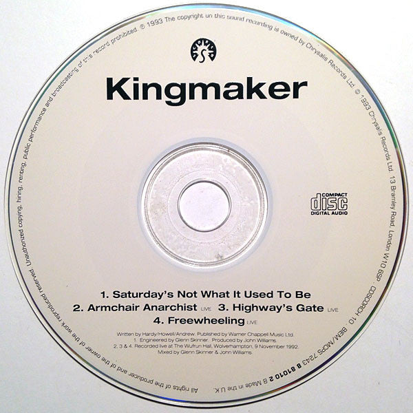 Kingmaker : Saturday's Not What It Used To Be (CD, Single)