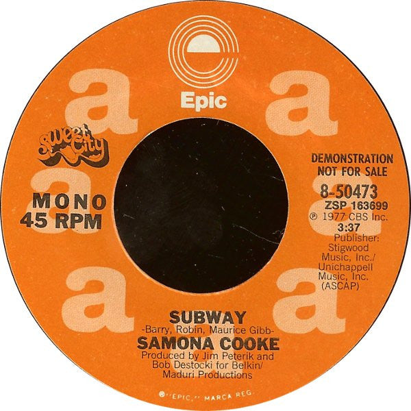 Samona Cooke : Subway (7", Mono, Promo, Styrene)