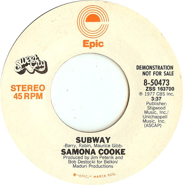 Samona Cooke : Subway (7", Mono, Promo, Styrene)