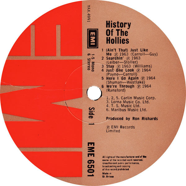 The Hollies : The History Of The Hollies - 24 Genuine Top Thirty Hits (2xLP, Comp, Mono)