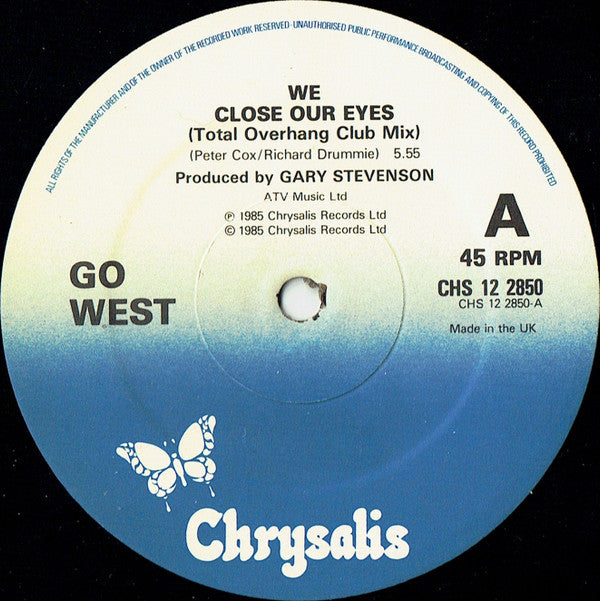 Go West : We Close Our Eyes (Total Overhang Club Mix) (12", Dam)