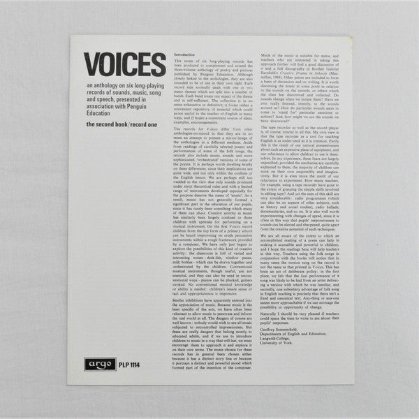 Various : Voices (The Second Book/Record One) (LP, Comp)