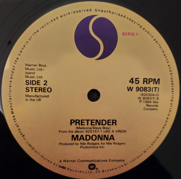 Madonna : Material Girl (Jellybean Dance Remix - 6:05) / Pretender (12", Single, Ltd, Pos)