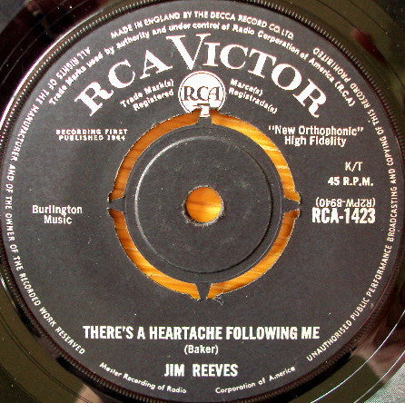 Jim Reeves : There's A Heartache Following Me (7", Single)