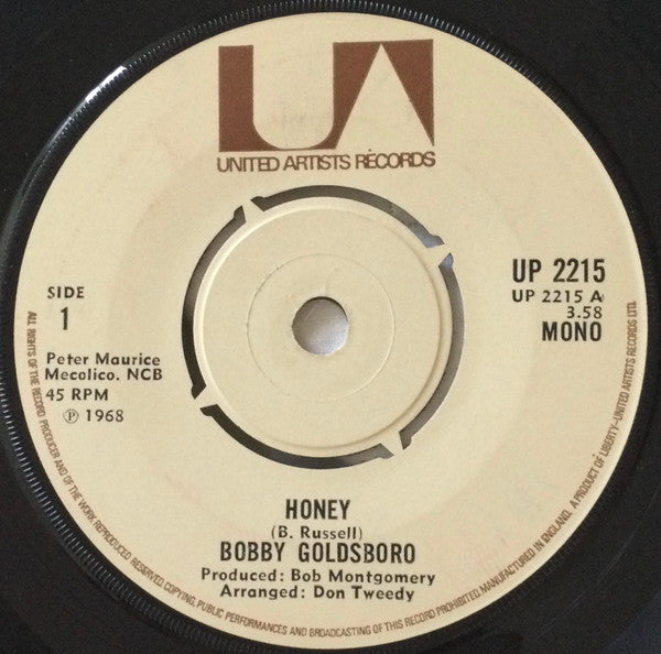 Bobby Goldsboro : Honey (7", Single, Mono, RE)