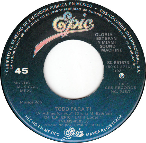 Miami Sound Machine : Anything For You / No Te Olvidare (7", Single)