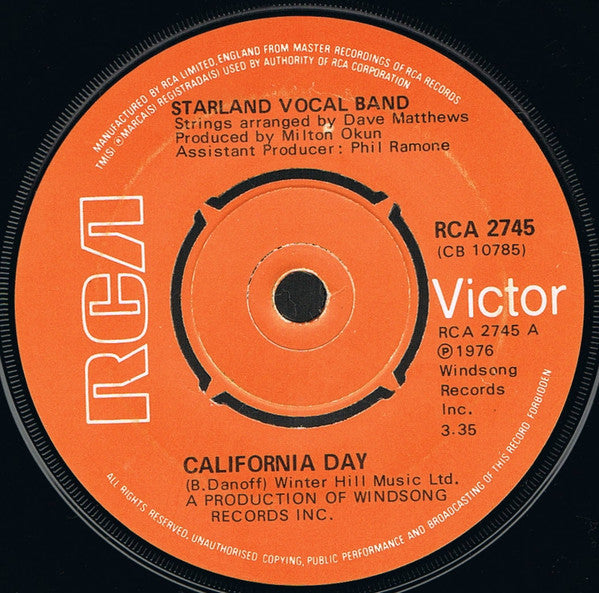 Starland Vocal Band : California Day (7", Single)