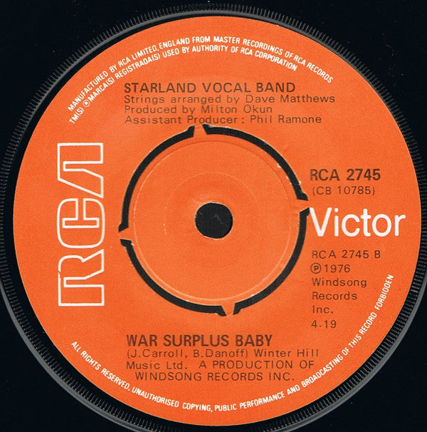Starland Vocal Band : California Day (7", Single)