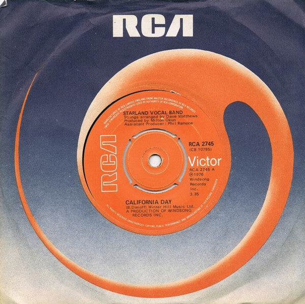 Starland Vocal Band : California Day (7", Single)
