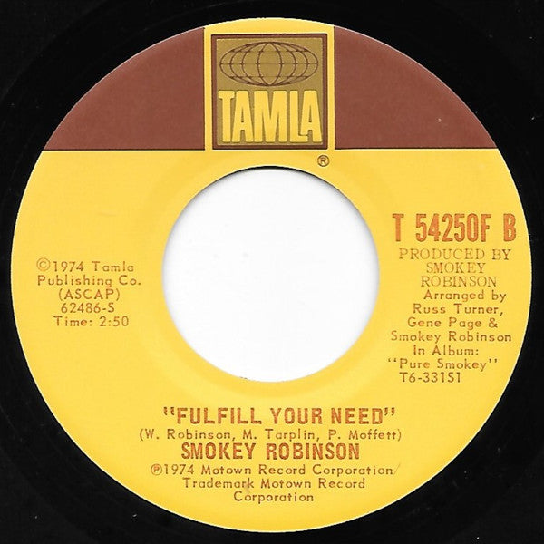 Smokey Robinson : Virgin Man / Fulfill Your Need (7", Single, San)