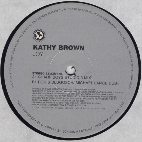 Kathy Brown : Joy (Sharp / Boris Dlugosch Dubs) (12", TP)