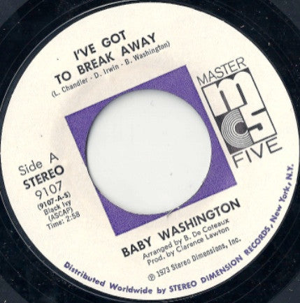Baby Washington : I've Got To Break Away / You (Just A Dream) (7", Sty)